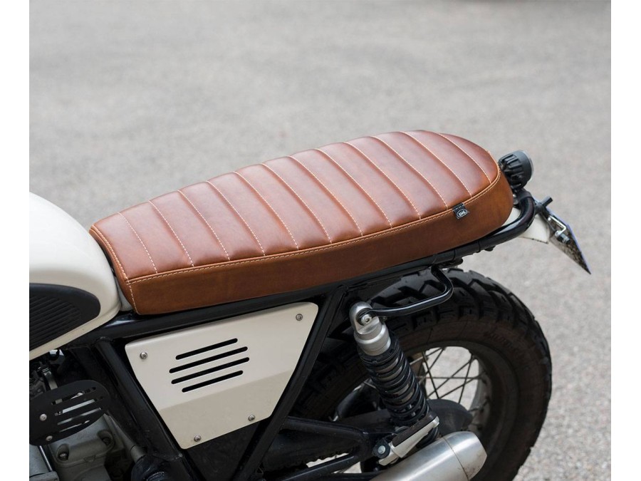 Sella piatta in cuoio pieno fiore per Royal Enfield Interceptor / Continental GT
