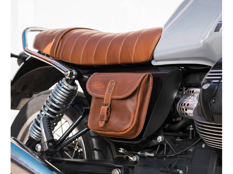 Seitendeckel mit Ledertasche aus vollnarbigem Leder für Moto Guzzi V7 850