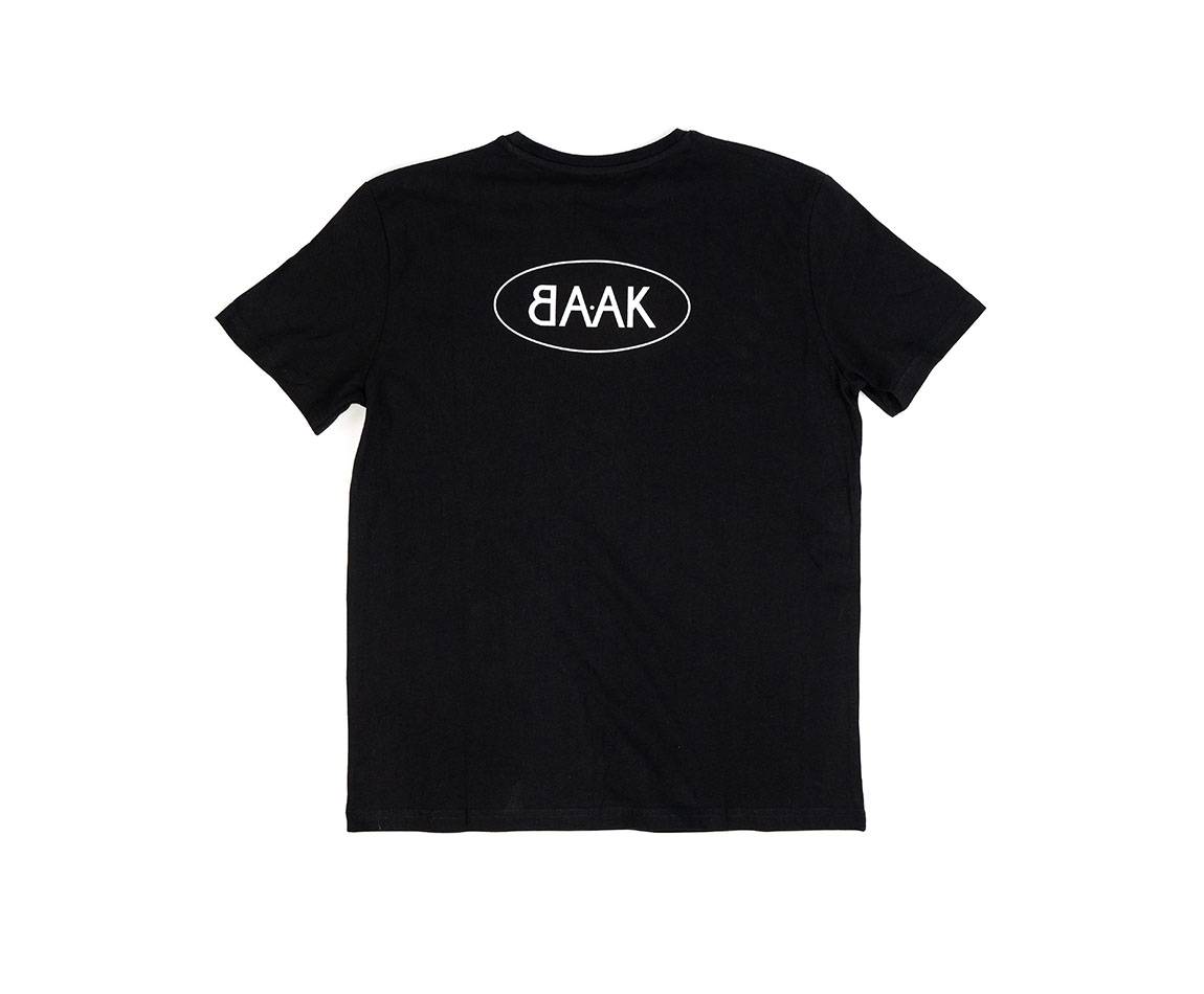Black T-Shirt - Short sleeves - Heart pocket on front - Screen-printed white BAAK logo on back