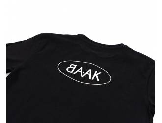 Black T-Shirt - Short sleeves - Heart pocket on front - Screen-printed white BAAK logo on back