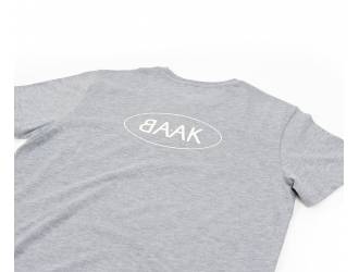 Grey T-Shirt - Short sleeves - Heart pocket on front - Screen-printed cream BAAK logo on back