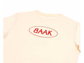 Cream T-Shirt - Short sleeves - Heart pocket on front - Screen-printed red BAAK logo on back