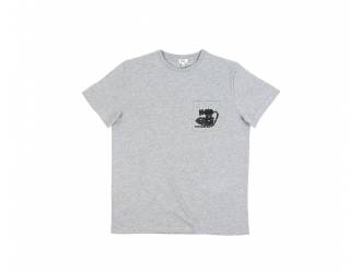 T-Shirt Gris - Manches courtes - Poche coeur à l'avant - Sérigraphie motif moteur sur la poche