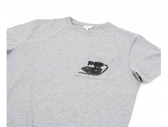 Grey T-Shirt - Short sleeves - Heart pocket on front - Silk-screened engine motif on pocket