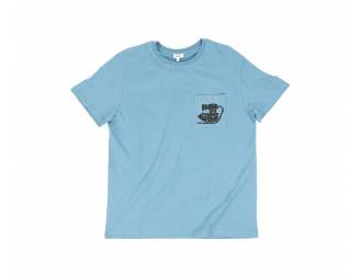 T-Shirt Bleu - Manches courtes - Poche coeur à l'avant - Sérigraphie motif moteur sur la poche