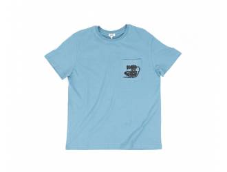 Blue T-Shirt - Short sleeves - Heart pocket on front - Silk-screened engine motif on pocket