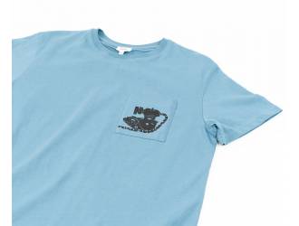 Blue T-Shirt - Short sleeves - Heart pocket on front - Silk-screened engine motif on pocket