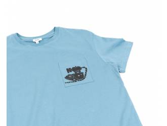 Blue T-Shirt - Short sleeves - Heart pocket on front - Silk-screened engine motif on pocket
