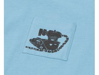 T-Shirt Bleu - Manches courtes - Poche coeur à l'avant - Sérigraphie motif moteur sur la poche