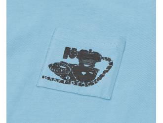 Blue T-Shirt - Short sleeves - Heart pocket on front - Silk-screened engine motif on pocket