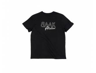 Black T-Shirt - Short sleeves - Heart pocket on front - White "BAAK Atelier" silk-screen print on back