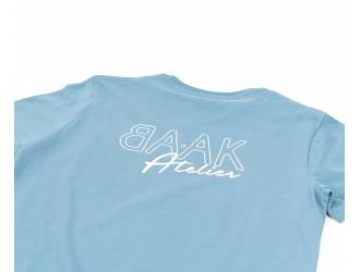 Blue T-Shirt - Short sleeves - Heart pocket on front - White "BAAK Atelier" silk-screen print on back