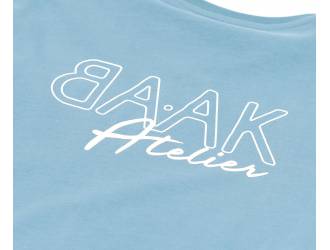T-Shirt Bleu - Manches courtes - Poche coeur à l'avant - Sérigraphie "BAAK Atelier" blanc dans le dos
