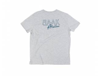 T-Shirt Gris - Manches courtes - Poche coeur à l'avant - Sérigraphie "BAAK Atelier" bleu petrol dans le dos