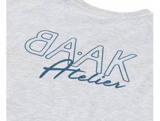 Grey T-Shirt - Short sleeves - Heart pocket on front - Petrol blue "BAAK Atelier" silk-screen print on back