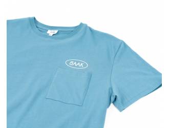 Blue T-Shirt - Short sleeves - Heart pocket on front - Screen-printed cream BAAK logo above pocket