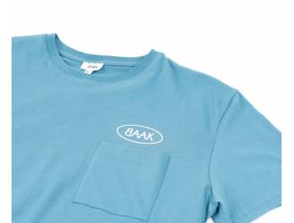 Blue T-Shirt - Short sleeves - Heart pocket on front - Screen-printed cream BAAK logo above pocket