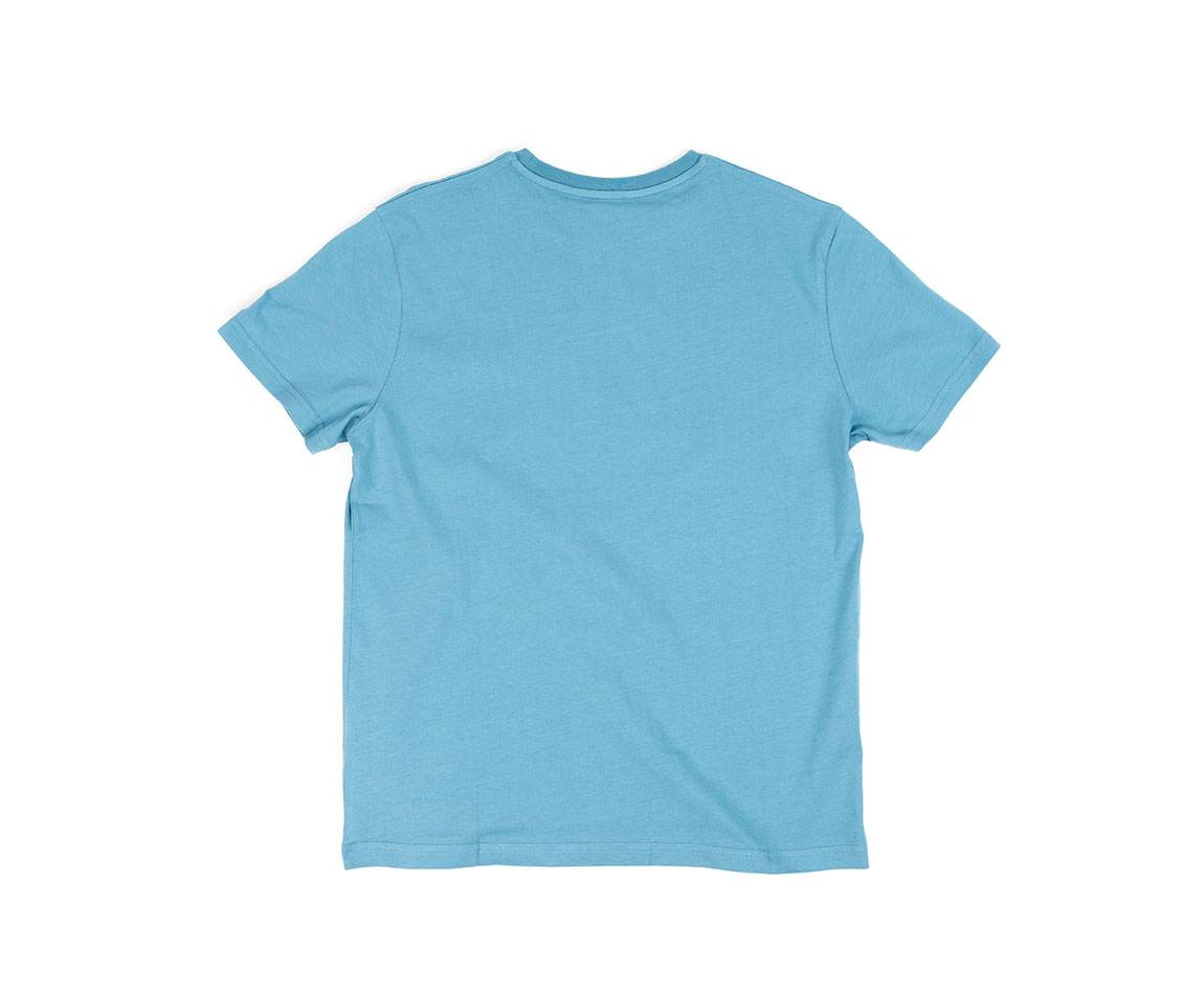 Blue T-Shirt - Short sleeves - Heart pocket on front - Screen-printed cream BAAK logo above pocket Blue T-Shirt - Short sleeves - Heart pocket on front - Screen-printed cream BAAK logo above pocket