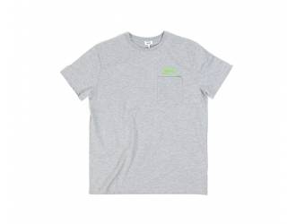 Grey T-Shirt - Short sleeves - Heart pocket on front - Fluorescent green BAAK logo screen printed above pocket