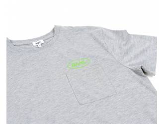 Grey T-Shirt - Short sleeves - Heart pocket on front - Fluorescent green BAAK logo screen printed above pocket