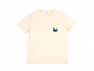 Cream T-Shirt - Short sleeves - Heart pocket on front - Silk-screened petrol blue helmet motif on pocket