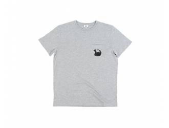 T-Shirt Gris - Manches courtes - Poche coeur à l'avant - Sérigraphie motif casque noir sur la poche