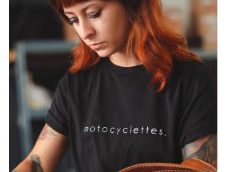 Black T-Shirt - Short sleeves - White "motorcycles" silk-screen print on front
