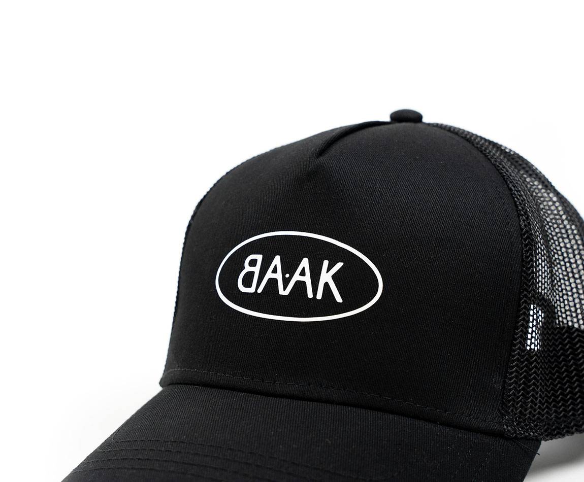 Black Trucker cap - White BAAK logo on front - one size fits all Black Trucker cap - White BAAK logo on front - one size fits all