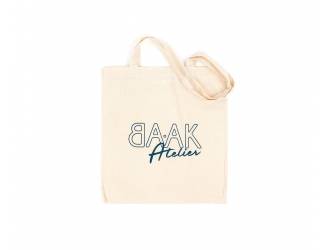 sac tote-bag - 100% coton - Naturel - Sérigraphie "BAAK Atelier" bleu pétrole