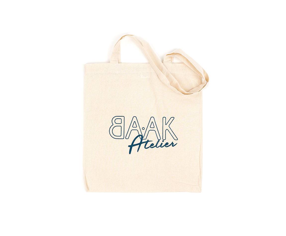 sac tote-bag - 100% coton - Naturel - Sérigraphie "BAAK Atelier" bleu pétrole