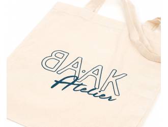 sac tote-bag - 100% coton - Naturel - Sérigraphie "BAAK Atelier" bleu pétrole