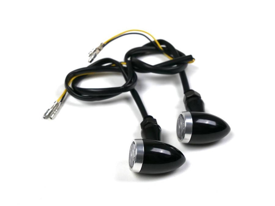 Blinker LED Motorrad Typ Bullet schwarz/Chromring gebürstet