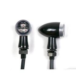 Bullet-type LED motorcycle turn indicators in black aluminum/brushed finish