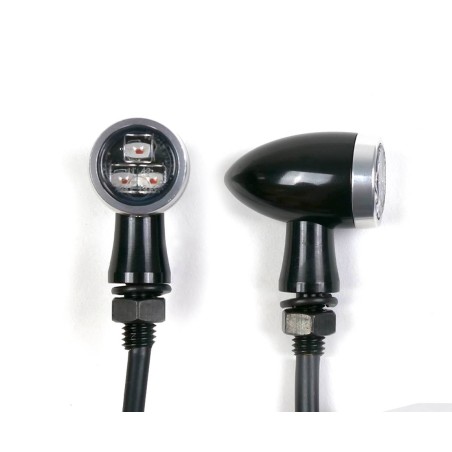 Bullet-type LED motorcycle turn indicators in black aluminum/brushed finish