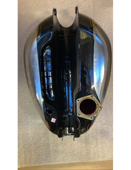 OUTLET N°34 Tank für Royal Enfield Classic / Bullet 500, Farbe schwarz-gold glänzend