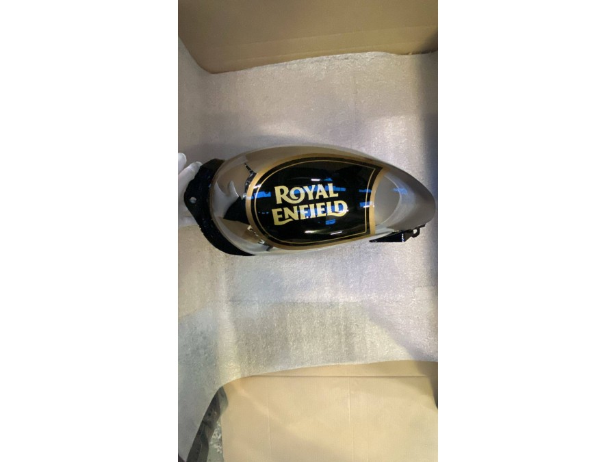OUTLET N°34 Serbatoio per Royal Enfield Classic / Bullet 500, colore nero cromato dorato