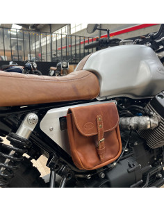 Seitendeckel mit Ledertasche aus vollnarbigem Leder für Moto Guzzi V7 I/II 2