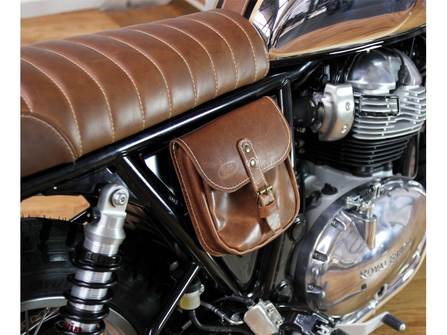 Seitendeckel mit Ledertasche aus vollnarbigem Leder für Royal Enfield 650 Interceptor / Continental GT