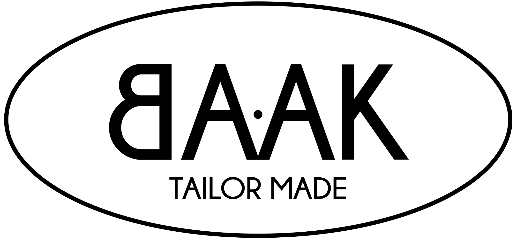 Black and white oval BAAK logo with TAILOR MADE lettering