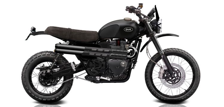 Triumph Scrambler 1200 XE/XC BAAK, finition noire, selle en cuir retourné