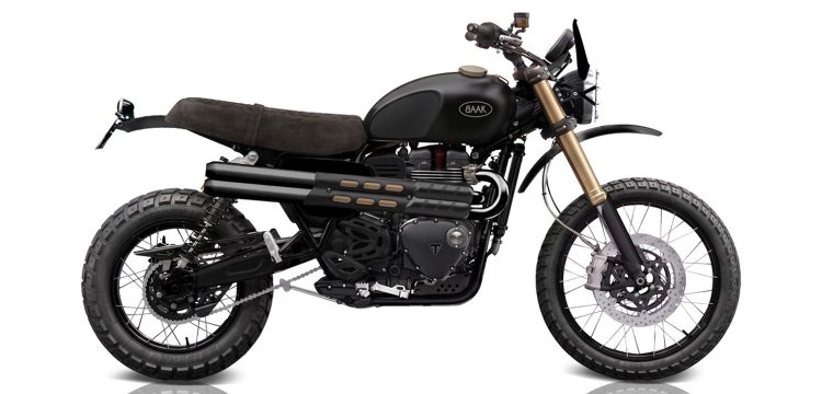 Triumph Scrambler 1200 XE/XC BAAK, tubes de fourche dorés et garde-boue inox
