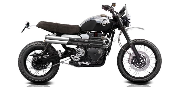 Triumph Scrambler 1200 XE/XC BAAK, réservoir argent et échappement inox poli
