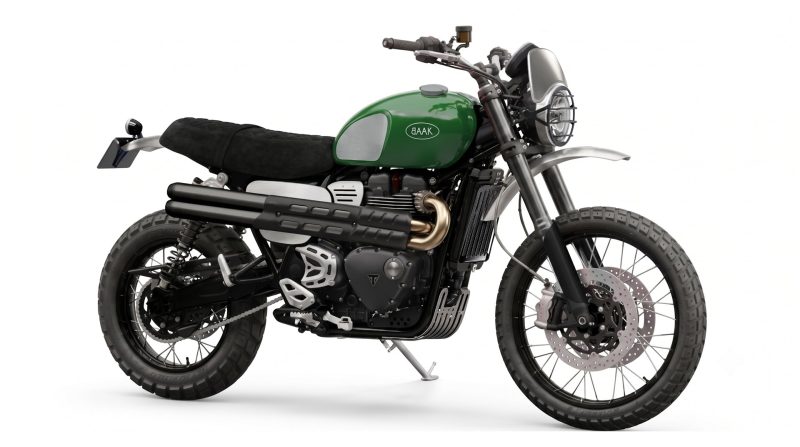 Triumph Scrambler 1200 XE/XC préparée par BAAK, vue trois quarts avant